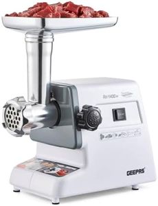 Geepas 1400W Electric Meat Grinder - Sausage Maker, Meat Mincer, Sausage Stuffer Food Grinding Mincing Machine with Kibbe Attachment – 3 Different Cutting Plates, Reverse Function – 2 Year Warranty