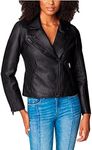 [BLANKNYC] Womens Luxury Clothing Semi Fitted Vegan Leather Motorcycle Jacket, Onyx, Small