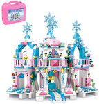 Friends Frozen Castle Building Kit Princess Magical Ice Palace Creative Toy Set for Girls 6-12, Best Learning and Roleplay STEM Construction Toy Gifts with Storage Box for Kids (522 Pieces)