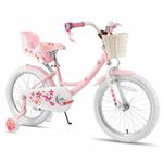 JOYSTAR Unicorn 18 Inch Girls Bike for Ages 5-8 Years Kids Bike with Doll Bike Seat 18" Children Bicycle with Training Wheels Basket Streamer Kids' Bikes Pink