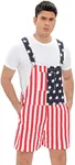 WIDEPAMY Mens Womens Patriotic American Flag Overalls Denim Bib Shorts Adjustable Strap Jean Rompers Short One Piece Jumpsuit (F02-S