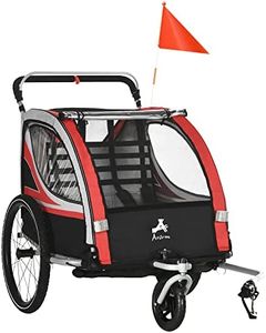 Aosom 2-in-1 Walk/Ride Foldable Child Baby Bike Trailer for Kids 2 Seater, High-Visibility Bike Stroller for Toddler Wagon, Weather-Strong Double Bicycle Trailer Accessory for Kids, Red