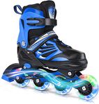 Deoxys Adjustable Inline Skates for Kids and Adults with Full Light Up Wheels, Outdoor Roller Skates for Girls and Boys, Men and Women (Blue)