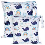 Vicloon Wet Bag, 2 PCS Baby Cloth Nappy Wet Bags, Nappy Bags with Double Zipper Pockets, Waterproof Reusable Washable Cloth Diaper Bags for Babies Swimming Camping Travel Gym Beach - Whale