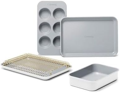 Caraway Mini Bakeware Set – Naturally Non-Stick, Non-Toxic Ceramic Coating – Compact Baking Pans Set for Small Kitchens & Ovens – Includes Baking Sheets, Muffin Pan, Cooling Rack & Storage - White