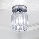 FRIXCHUR Small Chandelier Crystal Ceiling Light Semi Flush Mount Ceiling Lighting Fixture Modern Crystal Ceiling Lamp for Hallway Kitchen Island Dining Room Bedroom E26 Base Chrome