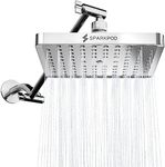 SparkPod Square Rain Shower Head with Shower Head Extension Arm - High Pressure Rain - Luxury Modern Look - No Hassle Tool-less 1-Min Installation (11" Shower Arm Extension, Luxury Polished Chrome)