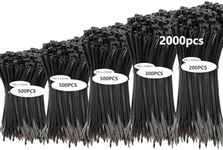 Armpow 2000 Pack Black Cable Ties Assorted Sizes Zip tie 100/150/200/250/300mm 40LBS Heavy Duty Tie Wraps Assorted Plastic Wire Ties Nylon 66 Plastic Ties for Indoor and Outdoor