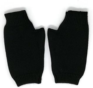 Pure Cashmere Women Men Fingerless Mittens Gloves Half Fingers Thumb Hole Thick 3ply Yarn, Long to keep wrist warm (Black)