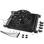 American Volt Universal Automotive 15 Row Black Aluminum Engine Transmission Oil Cooler 10AN Fitting Kit 8" Inch 12 Volt Electric Cooling Fan for Cars Trucks Vans