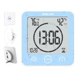 BALDR Digital Shower Clock with Timer - Waterproof Shower Timer for Kids and Adults - Bathroom Clock That Displays Time and Temperature - Battery Operated Digital Clock and Waterproof Timer - Blue