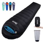 QEZER Down Sleeping Bag 4 Season, Lightweight Winter Sleeping Bag 0 Degree to -12 Degree C for Adults and Kid Camping, Hiking and Backpacking Outdoor Filled 600+FP Down (Black)