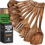 Wooden Spoons for Cooking, Kitchen Utensil Set, 10 Pcs Cooking Utensils Set for Nonstick Pans & Cookware – Study Teak Wood, Lightweight & Heat Resistant