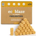 Ecoblaze Natural 24 Firelighters - Fire Lighters for BBQ, Pizza Oven, Fire Pits - Wood Wool Fire Starters - Perfect for Garden Life & Camping, Safe, Clean Wax Coated Instant Firestarter