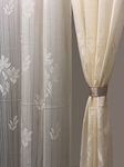 Fabrilia Floral Net Semi Transparent Door Semi Sheer Grommet Curtains 7 Feet Set Of 2, Cream