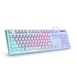 HUO JI Gaming Keyboard USB Wired with Rainbow Led Backlit, Quiet Floating Keys, Mechanical Feeling, Spill Resistant, Ergonomic for Xbox, Ps Series, Desktop, Computer, Pc, Purple Blue