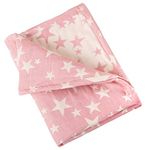 NTBAY 3 Layer Baby Muslin Cotton Toddler Blanket, 76x102 cm Jacquard Reversible Nursery Bed Blanket, Super Soft and Thermal Cot Bed Blanket for All Seasons, Baby Gift, 76x102 cm, Pink White Star