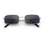 Mens Retro Vintage Narrow Rectangular Pimp Metal Sunglasses Silver Black