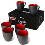 MIAMIO - 6 x 350 ml Stoneware Coffee Mug/Cup Set - Le Papillon Collection (Black-Red)