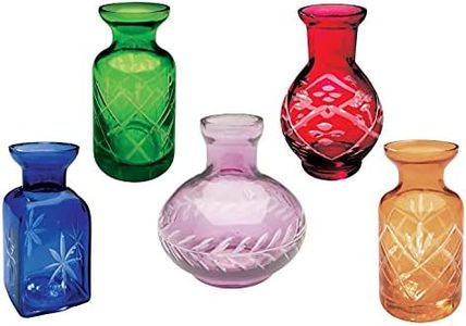 (Jewel Tones) - Petite Cut Glass Bud Vases - Set of 5 Different Shapes - Jewel Tones