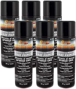 Custom Coat 1K High Build Direct to Metal Primer - 12 Ounce Spray Can - Grey - for Automotive and Industrial Use - Easy Sanding - (Pack of 6)