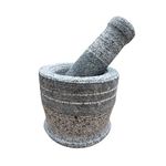 EZAHK Stone Mortar and Pestle Set, Large Size (15 cm), Okhli, Khalbatta, Kharal, Mixer, Natural & Traditional Grinder, Musal, Design for Kitchen, Home, Herbs and Spices (Grey)