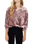 R.Vivimos Womens Winter Velvet Long Sleeve Button Down Casual Tops Shirts, Pink, Small