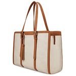 ECOSUSI Laptop Bag For Women 15.6 Inch Work Tote Bags PU Leather Computer Purse For Business Office With 3 Layer Compartments, Dark Beige & Brown, Large, Tote