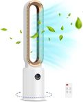 Kikihuose 38" Bladeless Fan, Bladeless Tower Fan with Remote, 24 Speeds, 12 Hour Timer, 60°Oscillation, Easy to Clean, Quiet Cooling Fan for Home Office Bedroom (White+Gold)