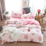 Meiju Duvet Cover Set 3 Pieces, Single Quilt Cover & Pillowcases of Peach Fruit Print Microfibre Kawaii Pale Pink Reversible Breathable Bedding Set Zip Design(Cute Peaches,135x200cm)