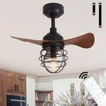 GESUM Ceiling Fan with Lights, 22 lnch Farmhouse Small Ceiling Fan with Dimmble Bulb,Rustic Low Profile Ceiling Fan with 3 Reversible Blades, 6 Speeds for Indoor and Outdoor (Bulb Included)