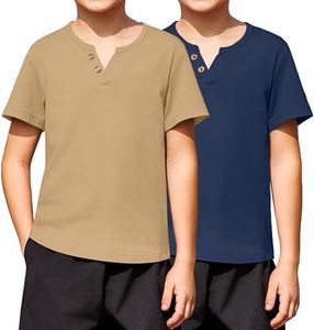 Arshiner Boy's Henley Shirt Soft Style T-Shirt with Multi Color Size 14, 2-Pack