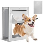 Ownpet Extreme Weather Energy Efficient Aluminum Pet Door with Sliding Lock Panel, Lockable Dog Door for Wall Up to 18.5cm Thichness, Double Flaps Insulation, Medium, Silver