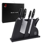 TUO Kitchen Knife Set - 8 Pcs Knife Set with Wooden Block, Honing Steel Shears Included - German HC Stainless Steel Knife Block Set - Ergonomic Pakkawood Handle - Black Hawk Series with Gift Box