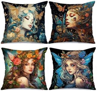 Tucocoo Butterfly Woman Throw Pillow Covers 18x18inch Set of 4, Abstract Fantasy Girl Decorative Cushion Cases Beautiful Lady Portrait Modern Decor for Couch Bed Patio Furniture Bench Sofa Pillowcase