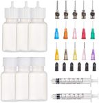 BENECREAT 6 Packs 1oz DIY Precision Tip Applicator Bottles 15PCS Stainless Steel PP Blunt Needle Tips, 6PCS Stoppers, 2PCS Syringe for Quiling Glue Work