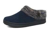 Clarks Angelina Navy Knitted Slip On Rounded Toe Furry Collar Spring Clog Mules (Premium Suede Navy, 8), Blue, 8