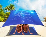 CUUPO 3D Printing Beach Canopy Tent Sun Shade with UPF 50+ UV Protection, 7x6 FT Tent Sun Shelter Pop Up 2 Poles Outdoor Shelter for Beach, Camping, Fishing, Backyard and Picnics with Mat