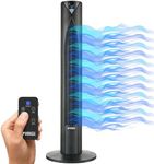 Mighty Power Tower Fan 38 Inch, Ultra-Quiet Oscillating Bladeless Fan with Remote, 3 Speeds, 4 Mode Types, LED Display, 12H Timer, Black, Floor Standing Fan, Powerful for Indoor Home and Office Rooms