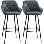 HOMCOM Retro Bar Stools Set of 2, Bar Chairs with Footrest, 30" (76 cm.) Kitchen Stools with Backs and Steel Legs, for Kitchen Island and Home Bar, Black