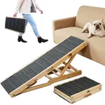 DOICAH Dog Ramp for Bed, Adjustable Pet Ramp for Couch, 47.2" Length Dog Ramp for High Bed, Wooden Folding Portable Dog car ramp Non Slip Carpet Surface 4 Adjustable Height 0"-24", Patent Design