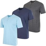 Real Essentials 3 Pack Big & Tall King Size Men’s Cotton Short Sleeve Henley T-Shirt Casual Shirts Lounge Active Athletic Workout Dry Fit Sleep Summer Sleep Pajama Workout Dry Fit- Set 6, 5X Tall