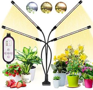 wolezek Grow Light, 80 LED 4 Heads Grow Lights for Indoor Plants, Full Spectrum Plant Light 3000K 5000K 660nm, 10 Dimming Level, 4/8/12H Timer, 3 Switch Mode, Grow Lamp for Seedlings and Succulents