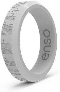 Enso Rings Etched Bevel Thin Silicone Wedding Ring - Comfortable and Flexible Design for Active Lifestyle - Misty Grey Aspen, Size 4