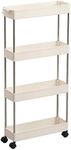 Storage Cart 4 Tiers Unit Shelf Rack with Wheels Slim Cart Tower Organizer for Kitchen Plastic & Stainless Steel White