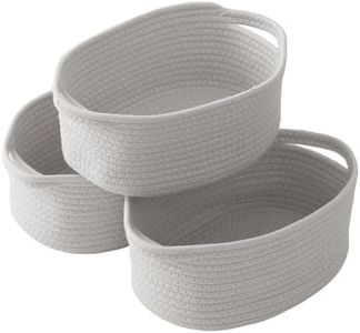HZFTJOY 3 Pack Gift Basket with Gift Bag and Ribbons,Small Rope Woven Shelf Storage,Baskets for Gifts Empty,Birthday,Shower,Decorative Organizer Box for Cat Dog Pet with Handles(Grey)