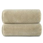 POLYTE Terry Twist Weave Microfiber Oversize Quick Dry Lint Free Bath Towel, 60 x 30 in, Pack of 2 (Beige)