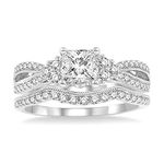 Princess Cut Bridal Set Moissanite engagement rings for women 10K 14k 18K Gold Ring 4 Style Platinum Plated Silver Princess moissanite rings, Metal, Moissanite