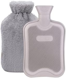 HomeTop Premium Classic Rubber Hot Water Bottle w/Luxurious Faux Fur Plush Fleece Cover (2L, Gray)