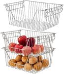 blitzlabs Stackable Wire Metal Baskets Sturdy Cabinet Organizer Wire Pantry Freezer Bin with Handle for Home Bathroom Kitchen Fruit Vegetable Organization, Chrome, 3Packs